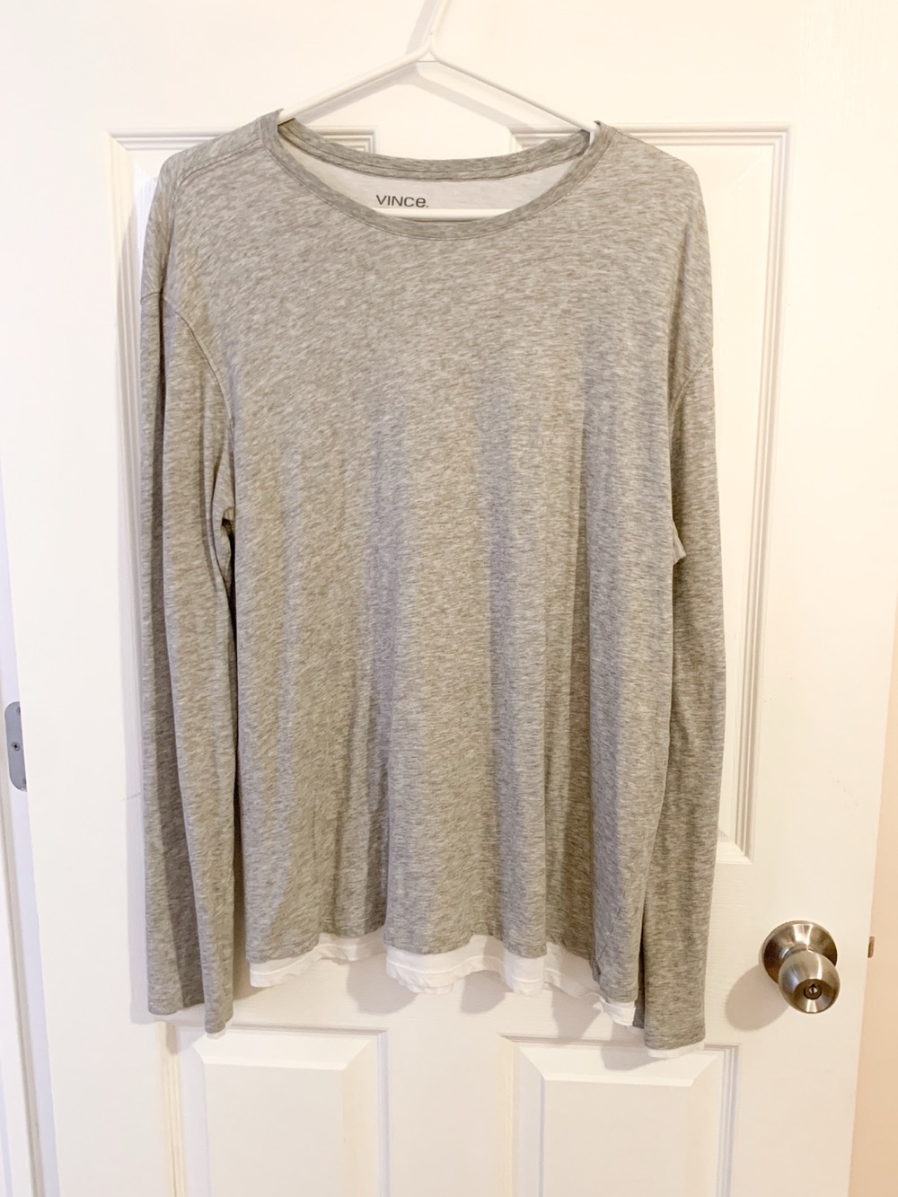 Vince Heather Gray Long Sleeve Crew Tee - size L